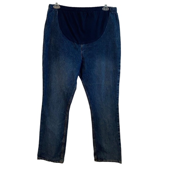 Motherhood Maternity Women Straight Jeans Pockets Med Wash Blue Belly Band Large - Picture 1 of 7
